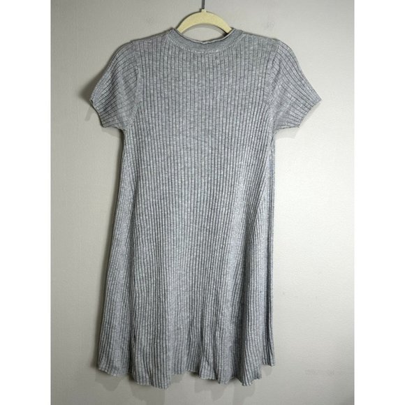ZARA Knit Womens Gray Ribbed Short Sleeve Sweater Dress Size Medium Mini Length - Picture 7 of 10